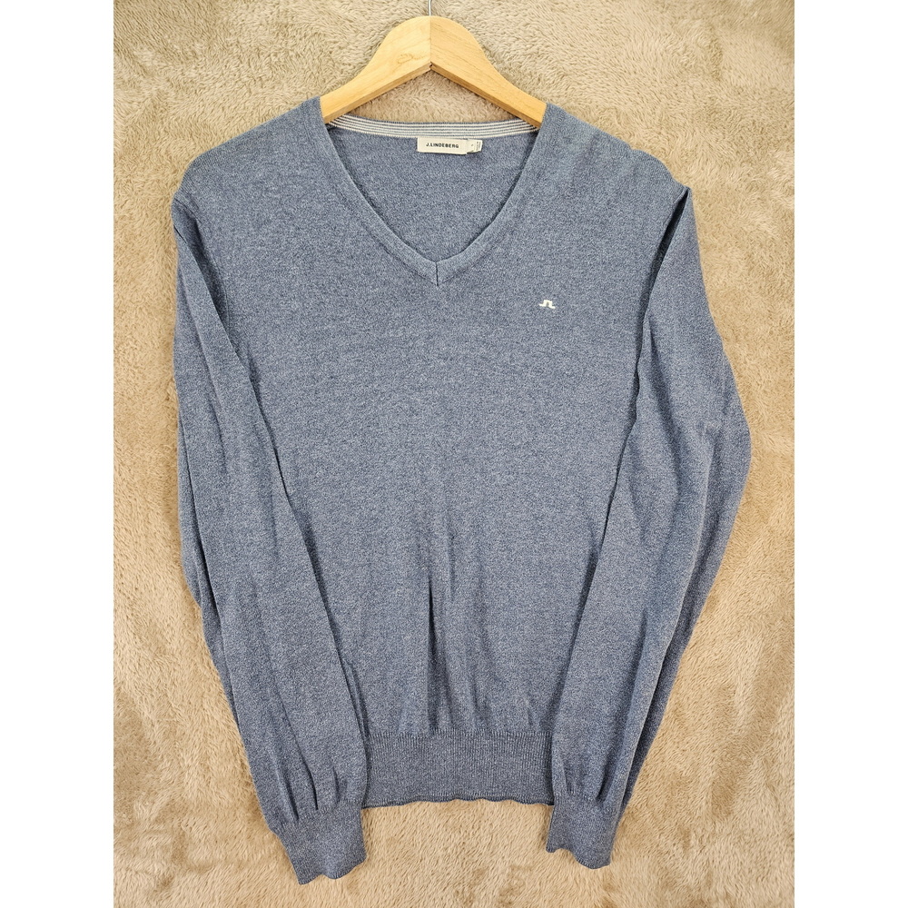 J.Lindeberg V-neck Sweater 100% Cotton Knit Embroidered Logo